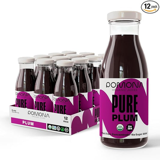 Pomona Organic Plum Juice (Pack of 12), Cold Pressed USDA Organic Juices, 100% Plums, No Added