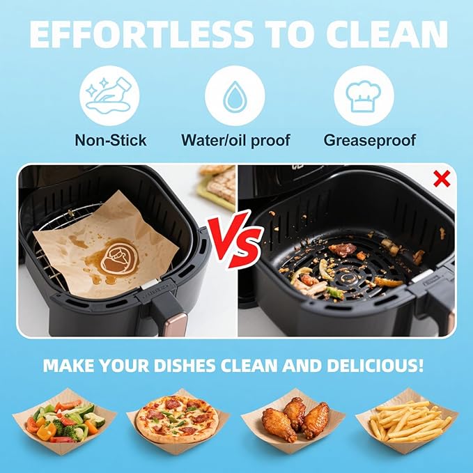 150-Piece 8.7" Square Disposable Parchment Liners ??Non-Stick Paper for Air Fryers, Perfect for Baking, Roasting & Microwave Use