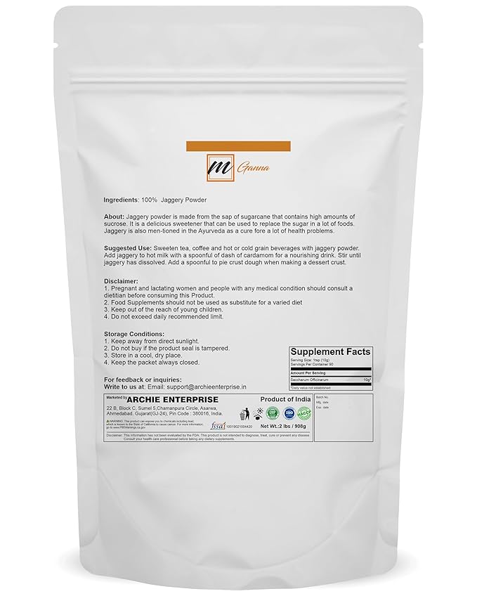 mGanna 100% Jaggery Powder as alternative for Natural Sweetner Food Recepies 908 g / 2 lbs