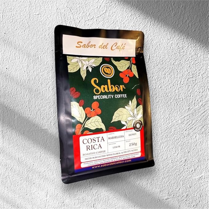 Sabor del Café ??Costa Rican Coffee Whole Bean, Medium Roast ??Specialty Coffee, Honey Processed for Sweetness ??100% Organic, Marsellesa Varietal, Aromatic & Smooth Flavor, 2x250g