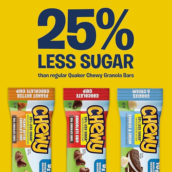 Quaker Chewy Granola Bars, 25% Less Sugar, 2 Flavor Variety Pack, (58 Pack)