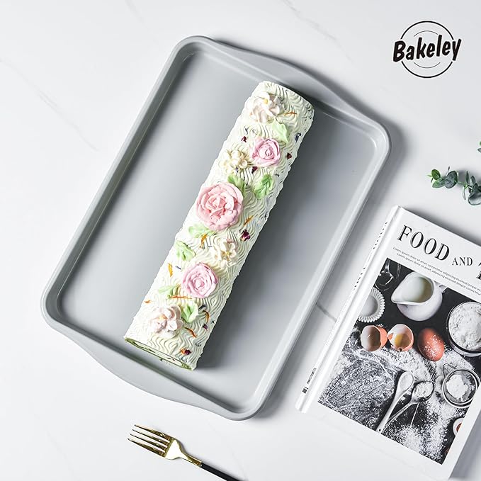 15-Inch Baking Sheet Pan, Non-Stick Carbon Steel Naturally Slick Ceramic Coating Rimmed Cookie Sheet Pan for Oven Roasting Meat Bread Jelly Roll - 17.1" x 11.7"