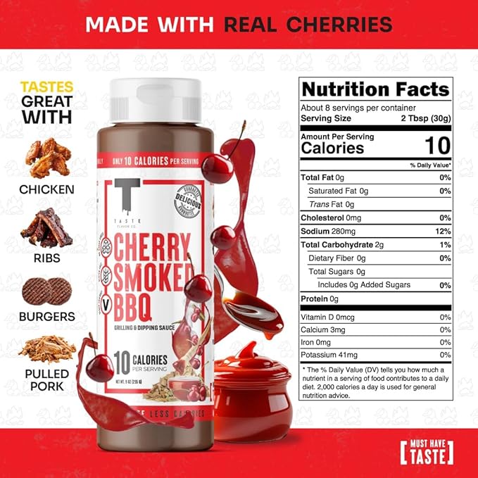 Taste Flavor Co. Grilling, Dipping Sauce and Marinade, Great Tasting, Low-Calorie Sauces, Keto Friendly, No Oils (5 Pack, Cherry Smoked BBQ)