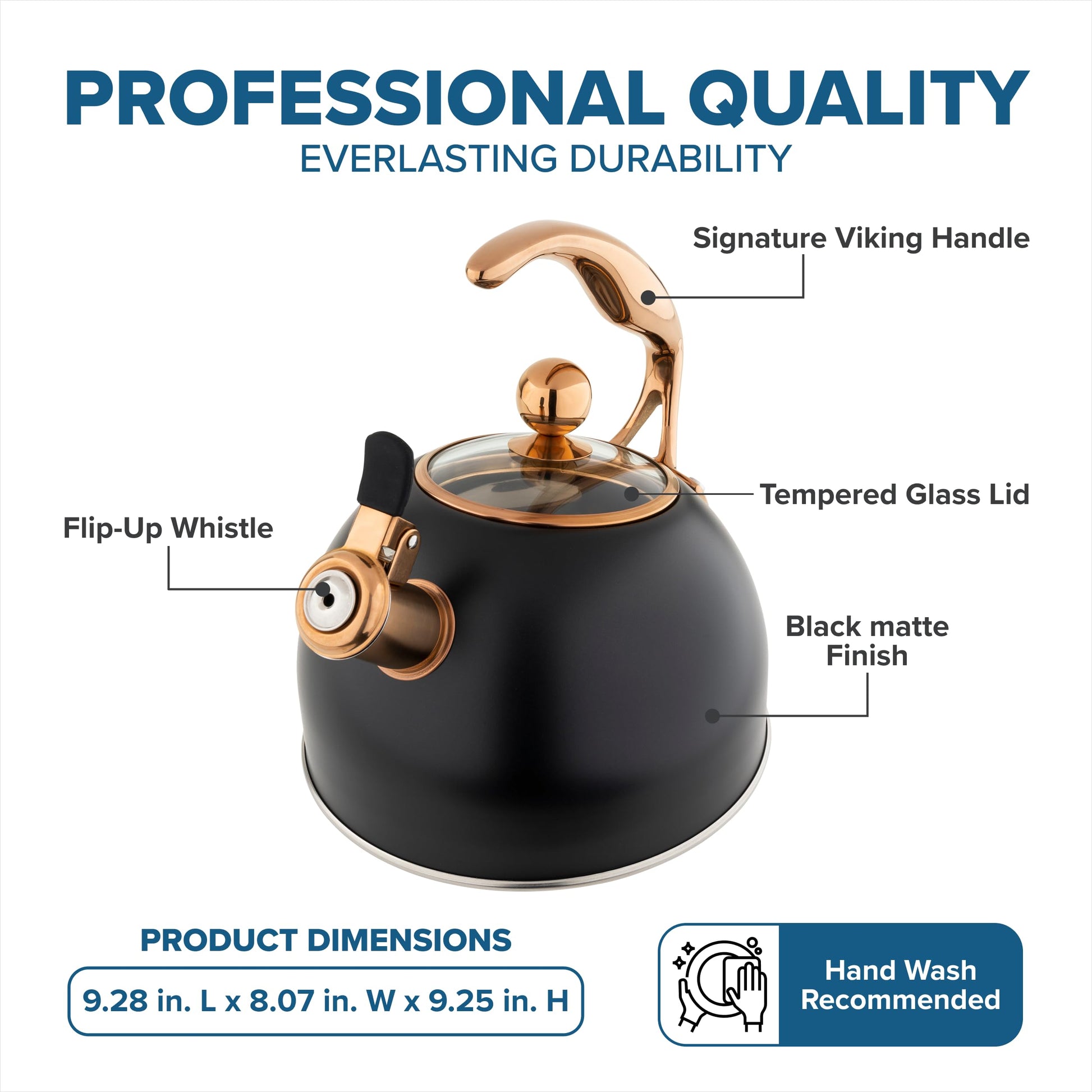 Viking 3-Ply Stainless Steel Tea Kettle, 2.6 Quart Stovetop Hot Water Pot with Tempered Glass Lid