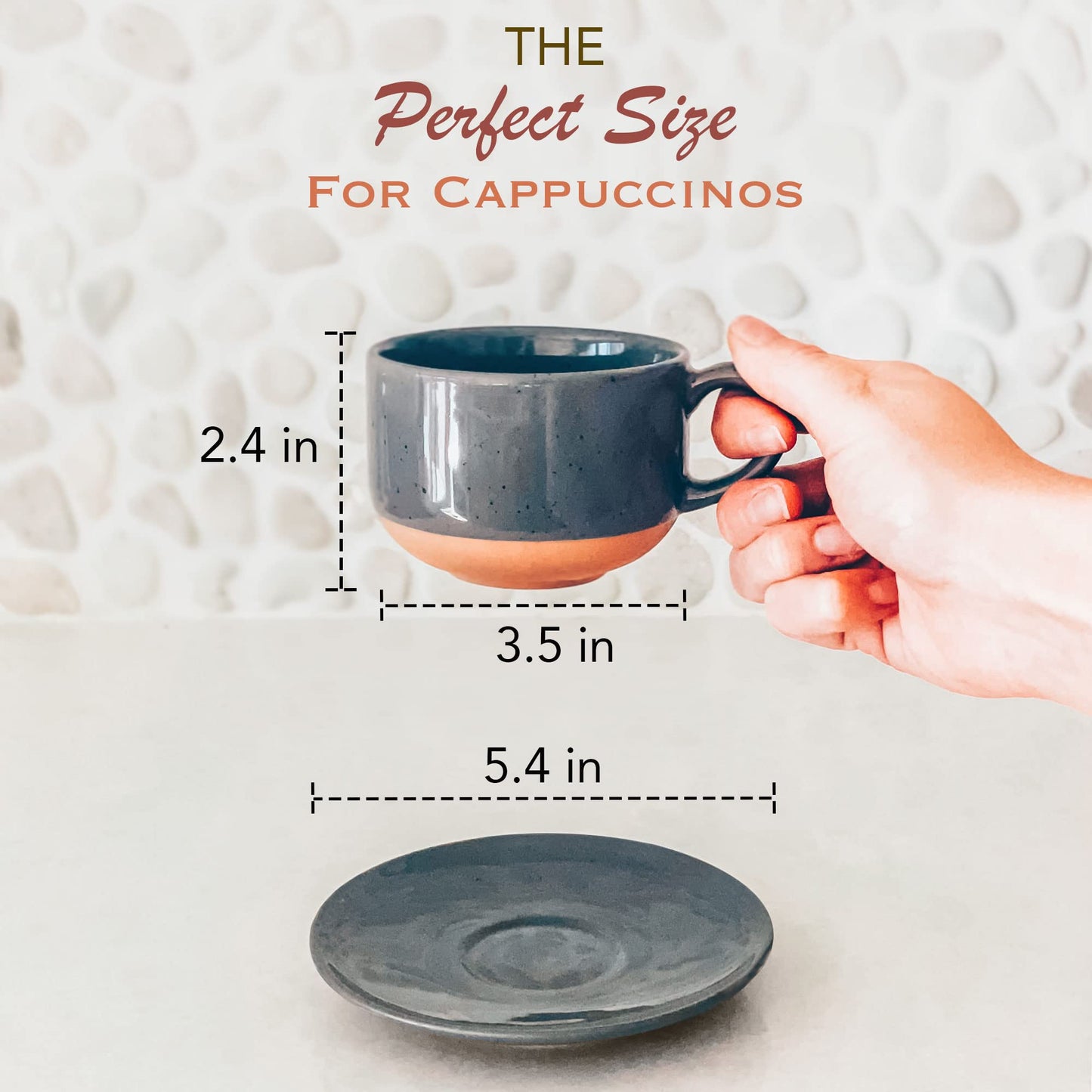 Mora Ceramics 8oz Cappuccino Mug Set of 4 - Ceramic Coffee Cups with Saucers - Microwave and