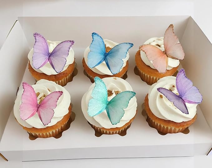 SS Cohen Edible Wafer Glutinous Paper Butterflies for Birthday Cake Decorating include 48 Pcs Colorful Small Pastel Cupcake Topper Decorations, Birthday Cake Topper (Mixed Colour)