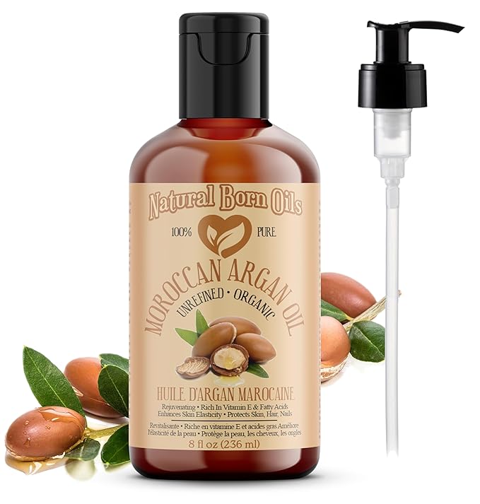 8oz Moroccan Argan Oil, 100% Pure and Natural, Cold-pressed, Organic ??Works Magic on Your Skin and Hair - Includes Pump & Flip Cap