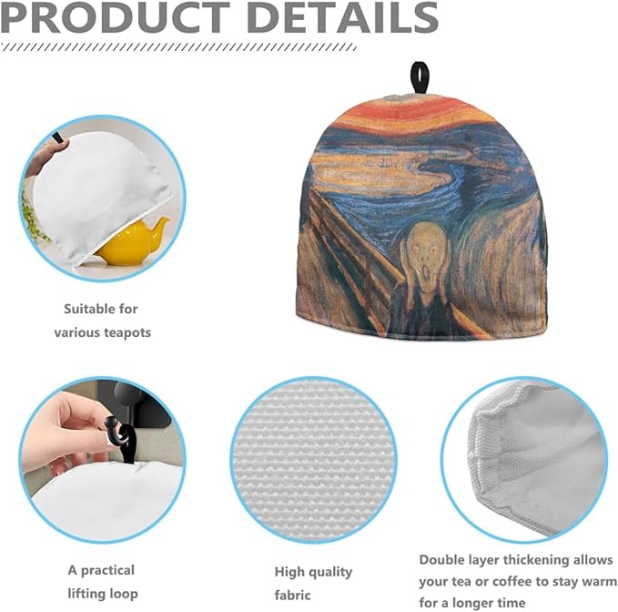 Da Vinci's Scream Oil Painting Tea Cozy for Teapot Insulated Large Teapot Cover to Keep Warm Tea Kettle Cover Machine Washable Coffee Pot Cloth Covers Kitchen Home Decoration