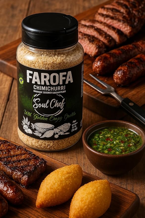 Soul Chef Seasoned Cassava Flour - Chimichurri - Farofa - Imported from Brazil - Delicious Flavor - Crispy Texture - Ideal On Steaks, Feijoada and Others.