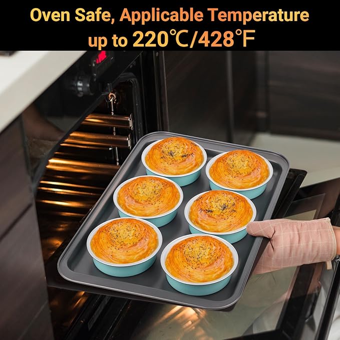 Beasea 4 Inch Aluminum Ramekins, 100 Pack 7.3oz 215ml Mini Disposable Baking Foil Cups No Lids Ramekin Cup Cupcake Aluminum Baking Cups for Party - Lake Blue