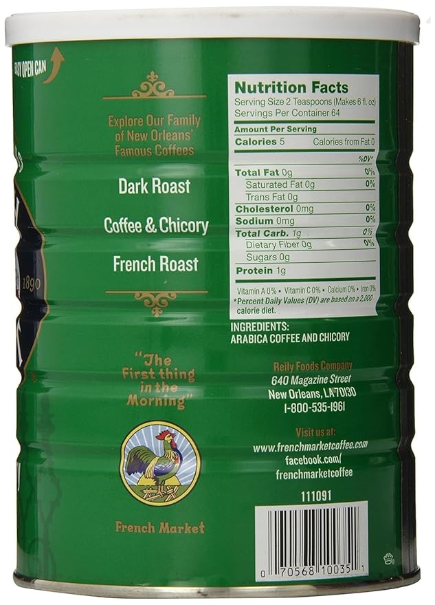 French Market Coffee & Chicory Decaffeinated Medium-Dark Roast Ground Coffee, 12oz Can (Pack of 12)