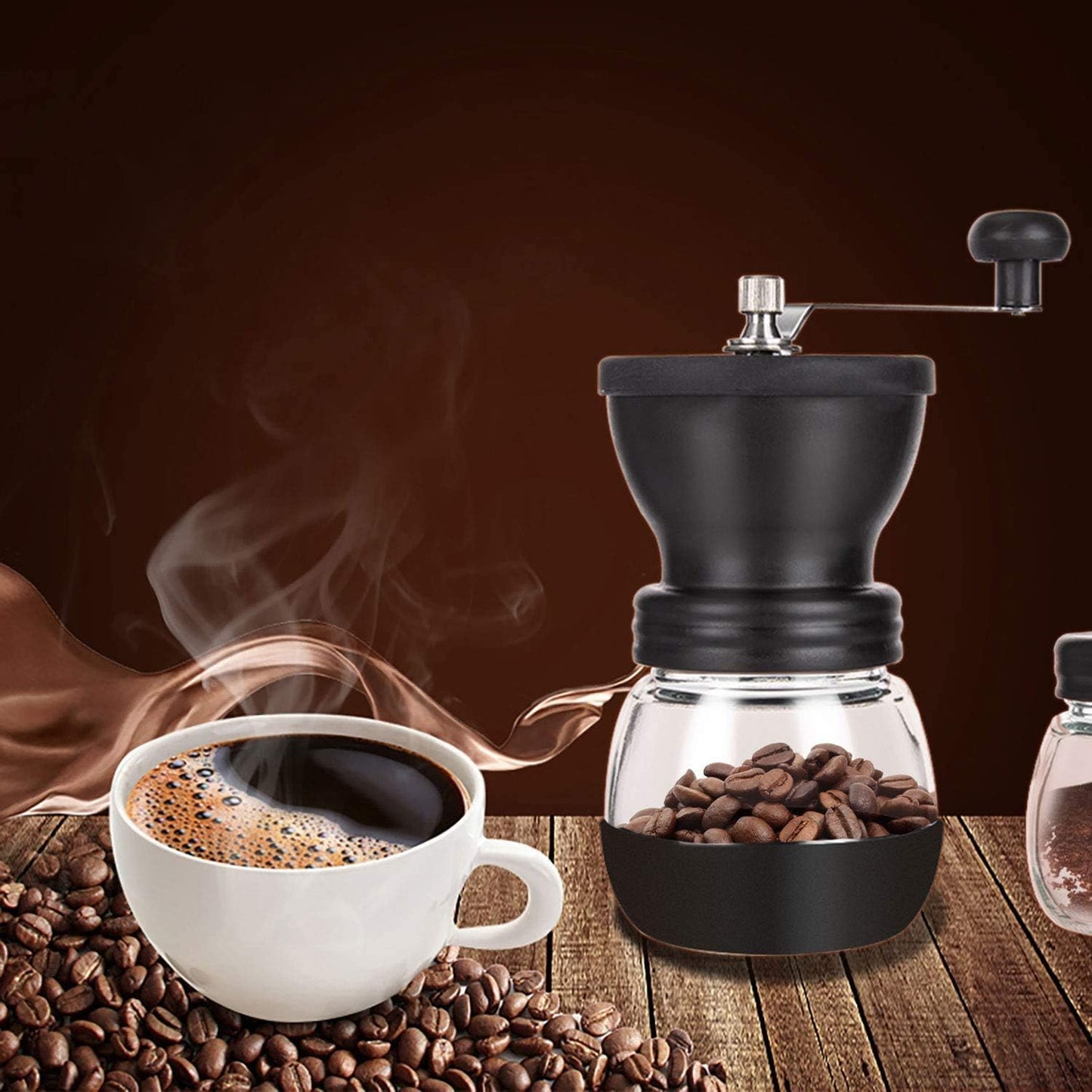 PARACITY Manual Coffee Grinder, Ceramic Burr, 2 Glass Jars, 11oz per Jar