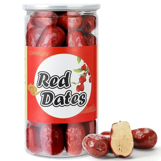 Dried Dates, Chinese Red Dates Organic Fruit Snacks, Improve Sleep Health Snack Premium Jujube Date for Salad, Brewing Tea, Soup, Baking, Oatmeal, Large-size Jujubes/14oz