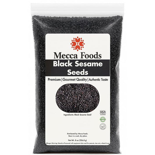 Black Sesame Seeds 8oz – Premium Raw Whole Seeds in Resealable Bag – Non-GMO, Gluten-Free, Vegan Superfood – Rich in Calcium, Iron & Antioxidants by Mecca Foods