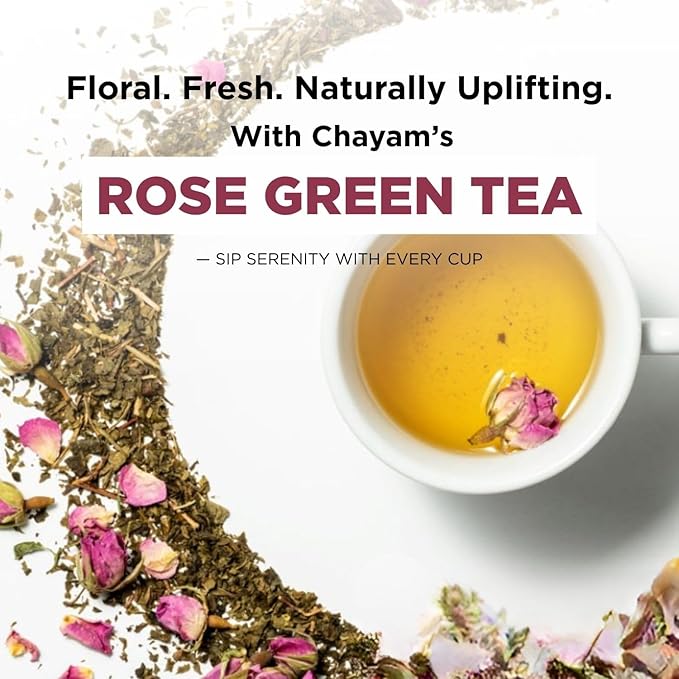 CHAYAM Rose Green Tea - 50g/1.77oz | Premium Floral Tea Tin | Whole Leaf Green Tea and Dried Rose Petals For Healthy Tea | 100% Natural Ingredients with No Sugar & Zero Calories - Pack of 1