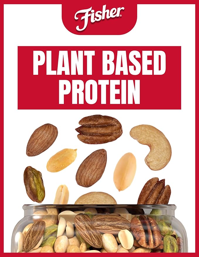 Fisher Oven Roasted Never Fried Mixed Nuts with Peanuts, 24 Ounces (Pack of 1), Peanuts, Almonds, Cashews, Pistachios, Pecans, Trail Mix, Healthy Snacks for Adults, Made With Sea Salt, No Added Oils