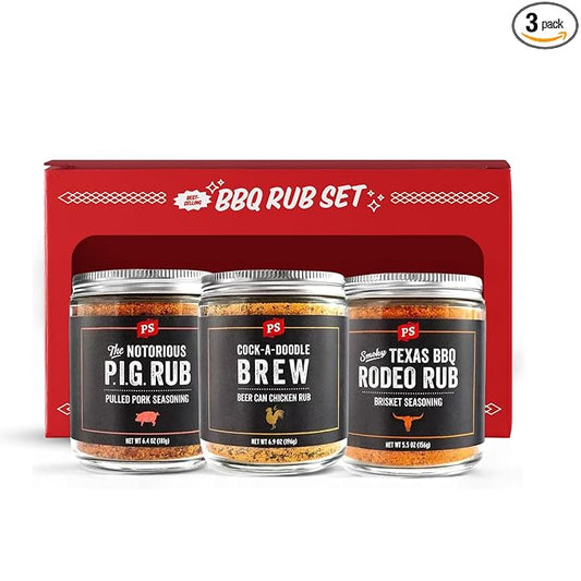 PS Seasoning Dry BBQ Rub Variety Pack - Notorious PIG, Cock-A-Doodle Brew, Texas Rodeo - BBQ Seasoning & Rubs for Smoking and Grilling Gift Set - Grilling Spices for Steaks, Pork, Beef, Chicken