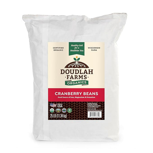 Organic Dried Cranberry Beans 25 lb Bulk - Non-GMO, USDA Organic, Farmed From Regenerative Soil, Tested Clean Certified, Vegan - Rich in Fiber & Protein for Soups, Burritos, Salads & Chili - Grown In USA by Doudlah Farms