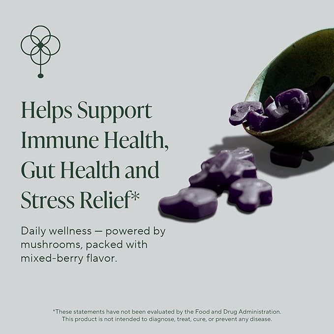 Om Master Blend Mushroom Gummies - Organic Mushroom Supplement with 10 Mushrooms and Ashwagandha ??Support Immunity, Gut Health & Stress Relief, 56 Count (28 Servings), Mixed Berry Flavor
