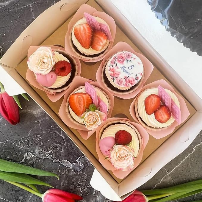 200 Pieces Tulip Cupcake Muffin Liners Greaseproof Paper Baking Cups Cupcake Wrappers for Birthday Wedding Party Baby Showers Catering Restaurants(Pink)