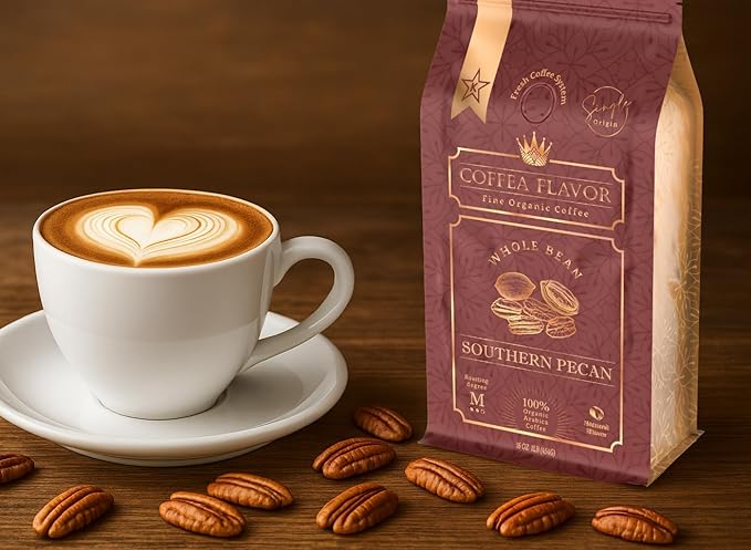 Southern Pecan Flavored Whole Bean Coffee ??Organic, Medium Roast, 100% Arabica, Single Origin ??Naturally Flavored ??by Coffea Flavor