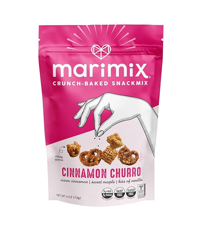 Marimix Snack Mix | Cinnamon Churro 3 Pack | Crunch Baked Sweet & Salty Savory Plant Based Naturally Gluten Free Whole Grain Fiber Charcuterie Pretzel Trail Party Mix | No Artificial Ingredients