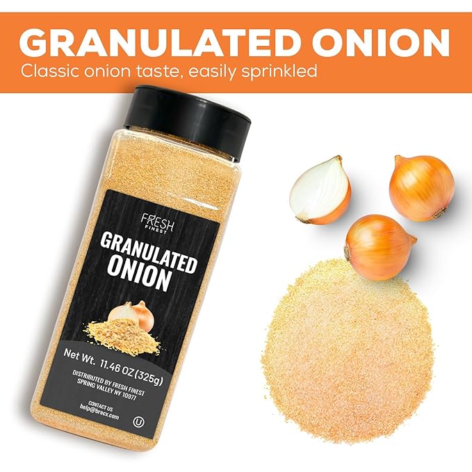 Fresh Finest Granulated Onion 11.46oz - Premium Onion Powder - All-Natural, Non-GMO, Gluten-Free, Kosher - Perfect for Cooking, Seasoning, and Enhancing Flavors