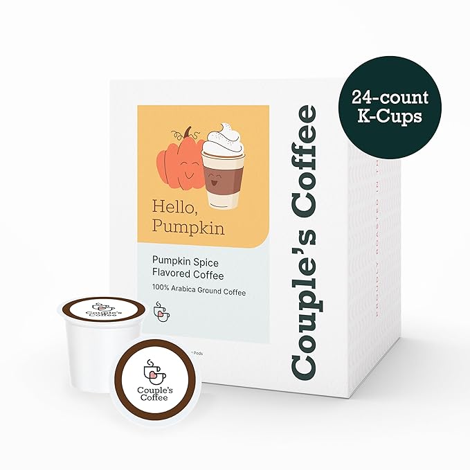 Couple's Coffee Pumpkin Spice K Cups | Hello Pumpkin | Gourmet Pumpkin Spice Ground Coffee | Compatible with K-Cups & Single Serve Brewers | 24 Count