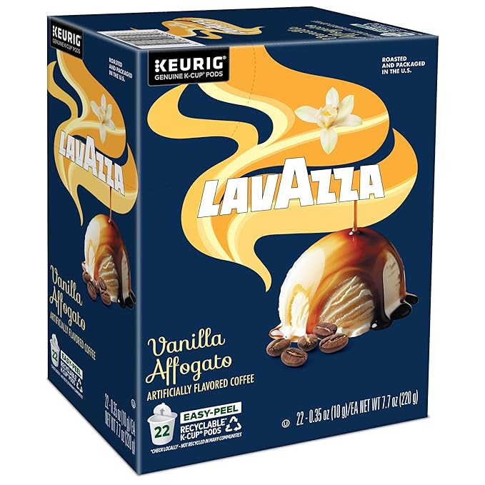 Lavazza Vanilla Affogato Coffee, Single Serve Keurig K-Cup Pods, Flavored Coffee, 88-Count Box (4 Packs of 22)