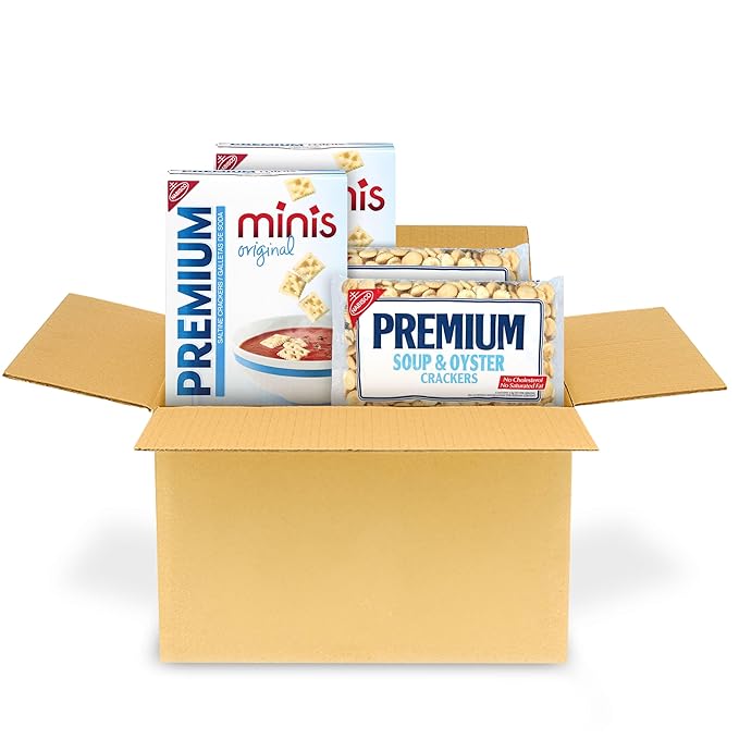 Premium Saltine Crackers Variety Pack, 2 Mini and 2 Soup & Oyster Crackers, Lunch Snacks, Bulk Snacks, 4 Packs