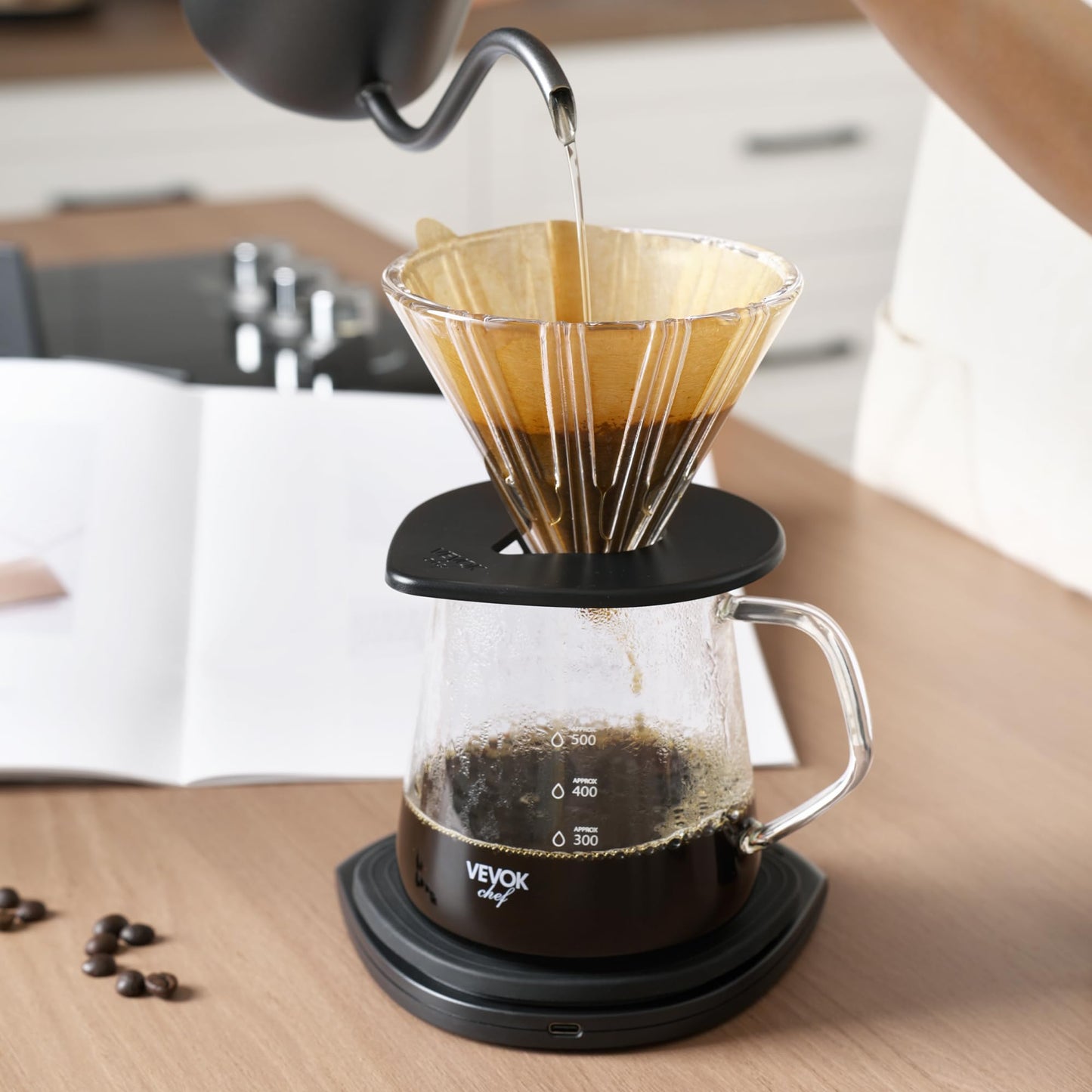 VEVOK CHEF Pour Over Coffee Maker Set, 20 Oz Borosilicate Glass Server Carafe and Glass Coffee