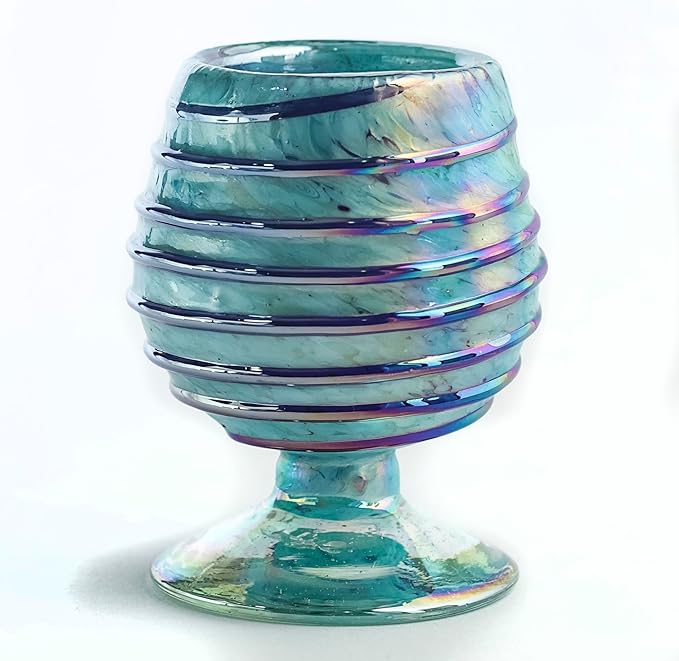 Authentic Mexican Tequila Hand Blown Shot Glasses - Set of 4-2 oz - Mini Glass Snifters - Heavy Base - Cognac (Sapphire Spiral)