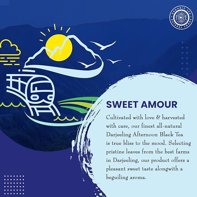 Pride of India | Darjeeling Amber: Afternoon Black Tea | 15 Pyramid Full Leaf Individually Wrapped Tea Bags | Smooth, Musky, Flowery Flavor| Single Estate Certified Classic Tea