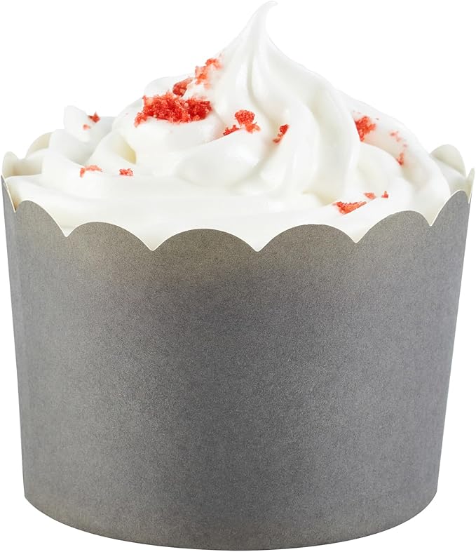Panificio 10 Ounce Cupcake Wrappers, 200 Scalloped Baking Cups - Oven-Ready, Greaseproof, Gray Paper Cupcake Liners, Disposable, For Birthdays, Baby Showers, Or Weddings - Restaurantware