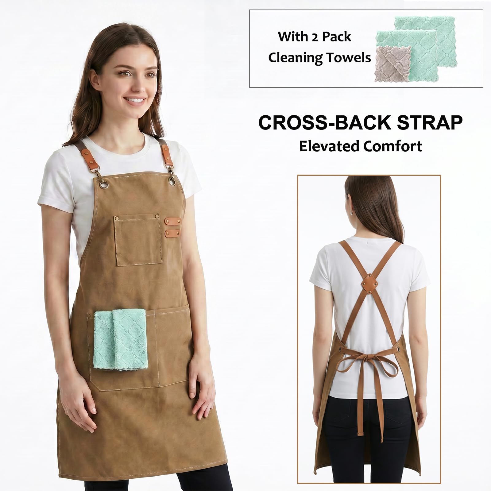 ZOMAO Chef Apron, Cotton Canvas Cross Back Apron with Pockets for Women and Men,Adjustable Strap