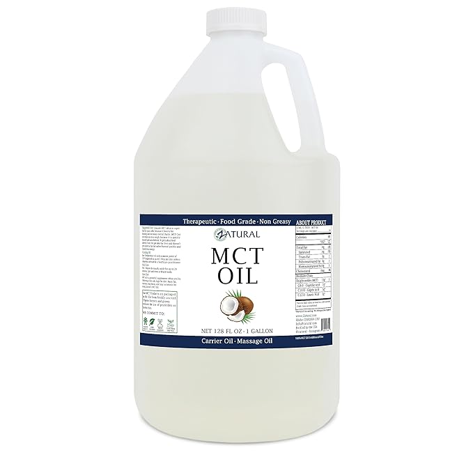 MCT Oil, Certified Food and Therapeutic Grade, Carrier Oil, Massage Oil, Hydrating Oil, Hair Oil, 0 Additives, Pure MCT Oil (128 Ounce (1Gallon))