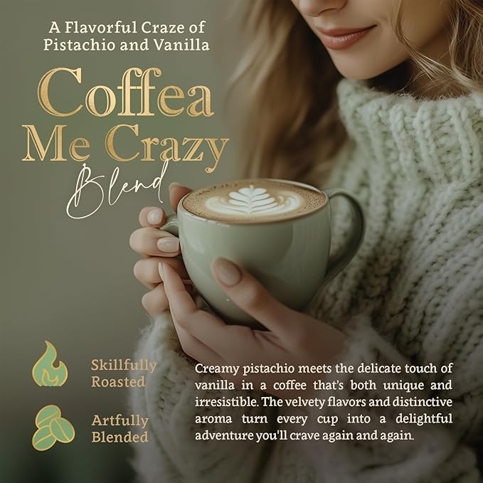 Coffea Me Crazy ??Vanilla Pistachio Flavored Whole Bean Coffee ??Organic, Medium Roast, 100% Arabica, Single Origin ??Naturally Flavored ??by Coffea Flavor