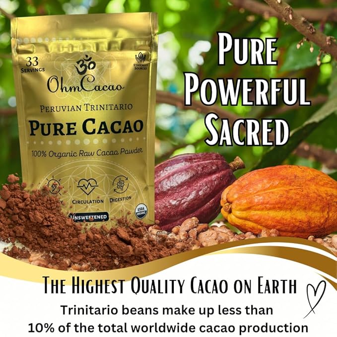 Ohm Raw Cacao Powder Organic Pure Unsweetened | Natural Source of Magnesium & Iron | Organic Chocolate Baking Powder/Drink Mix (33 Servings)