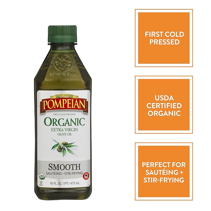 Pompeian USDA Organic Smooth Extra Virgin Olive Oil, Contains Polyphenols, First Cold Pressed, 16 Fl Oz