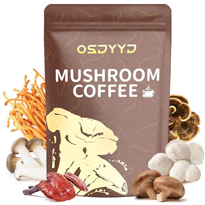 Organic Mushroom Coffee for Energy, Focus, Immunity & Digestion ??Instant Coffee & 6 Mushrooms: Cordyceps, Reishi, King Trumpet, Shiitake, Turkey Tail & Lion?™s Mane (1 Count (Pack of 1), 30 Servings-Medium Roast)