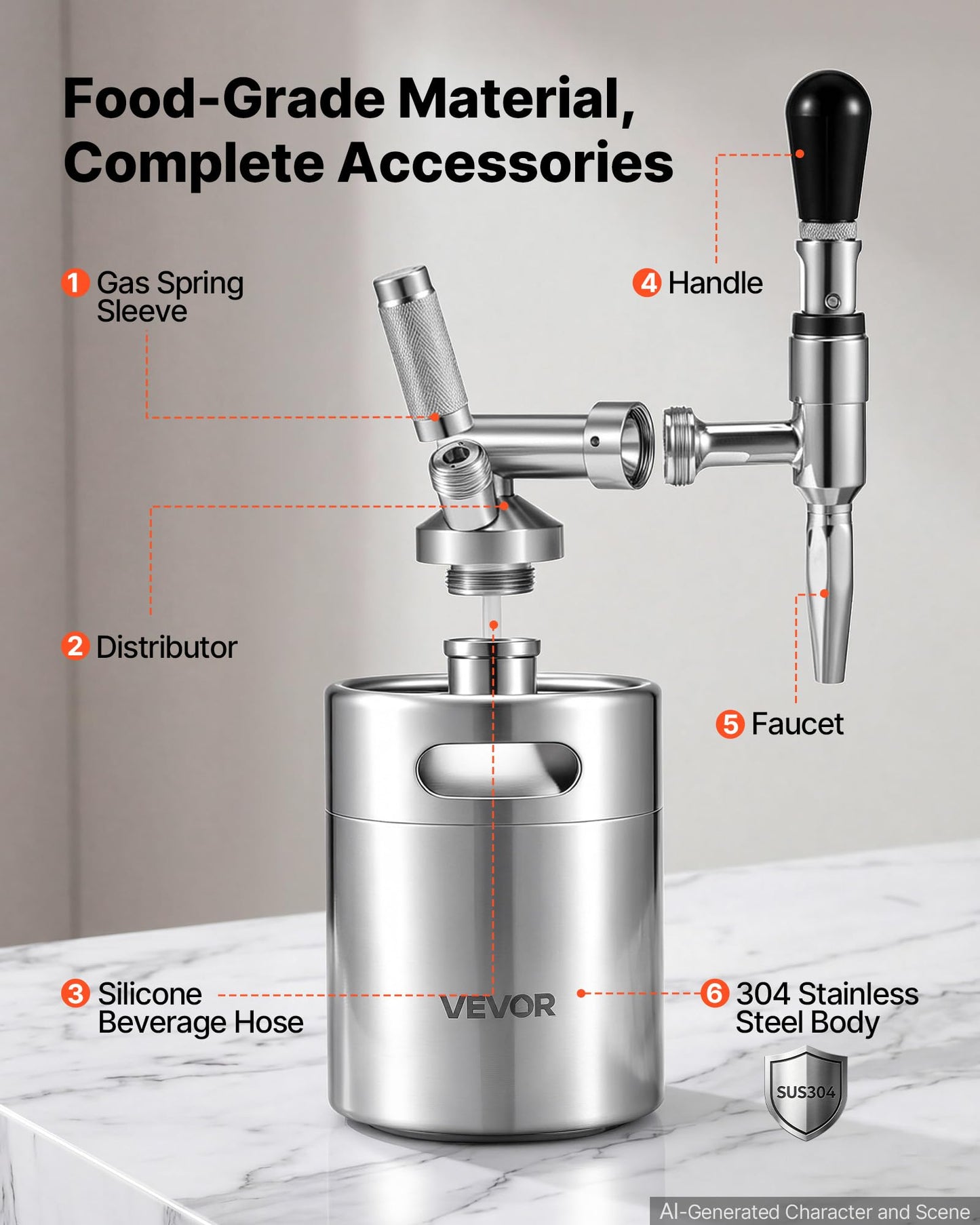VEVOR Nitro Cold Brew Coffee Maker 68 oz Nitrogen Dispenser System, Home Brew Coffee Keg, Portable