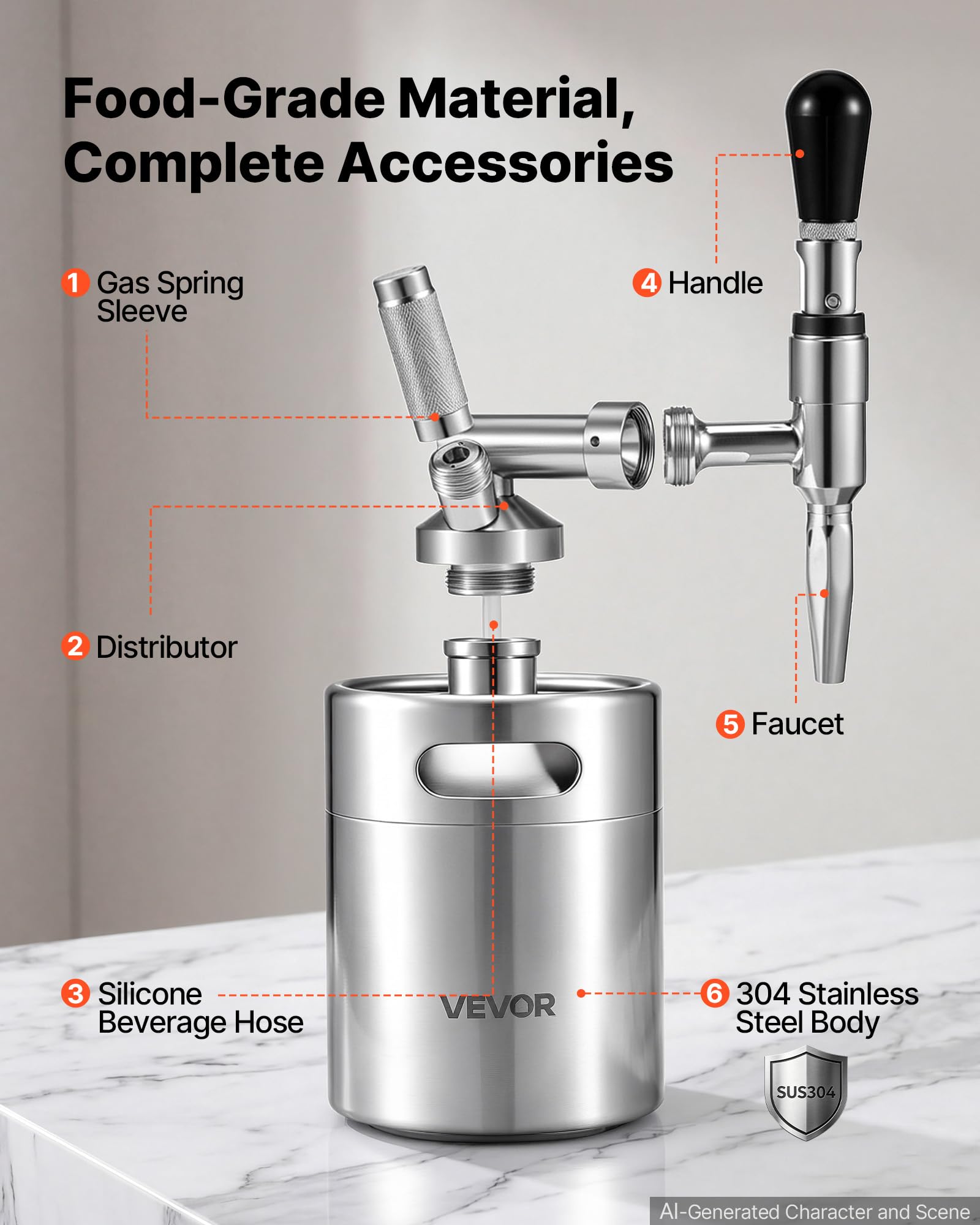 VEVOR Nitro Cold Brew Coffee Maker 68 oz Nitrogen Dispenser System, Home Brew Coffee Keg, Portable