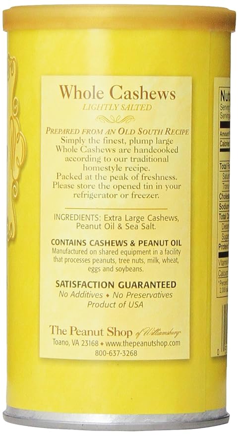 The Peanut Shop of Williamsburg Cashew Tin, Lightly Salted, 7 Ounce