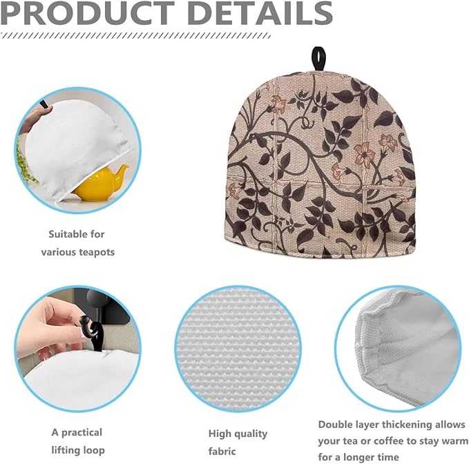 William Morris Pattern Tea Cozy For Teapot Customized Teapot Covers Kitchen Kettle Dust Cover Cozy For Teapot With Handle Dust Cover Can Hung And Folded Decorative Kitchen For Holiday 竊뉰rown竊?"<div>