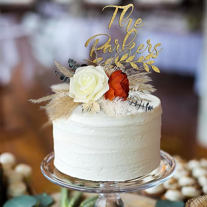 Rinlong 3-Piece Boho Chic Cake Toppers: Terracotta & Beige Silk & Dried Eucalyptus Flowers for Weddings, Birthdays, Baptisms & More