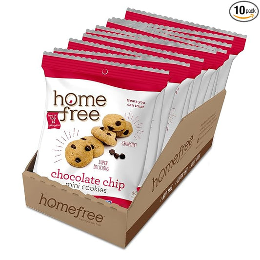 Homefree Treats You Can Trust Gluten Free Mini Cookies, Single Serve, Chocolate Chip, 1.1 Ounce (Pack of 10)