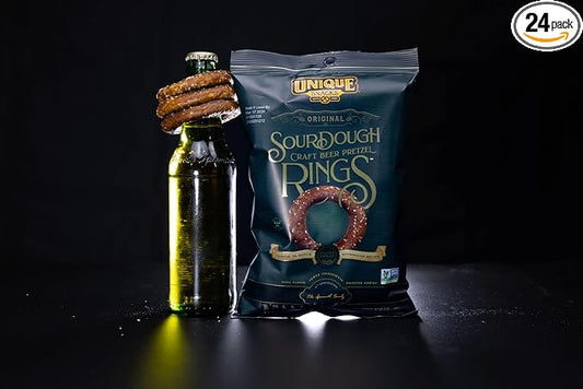 Unique Snacks Sourdough Craft Beer Pretzel Rings, Delicious Homestyle Baked Snack Bag, Vegan, OU Kosher, and Non-GMO Food, No Artificial Flavor, 2.12 Oz. Bag, Pack of 24