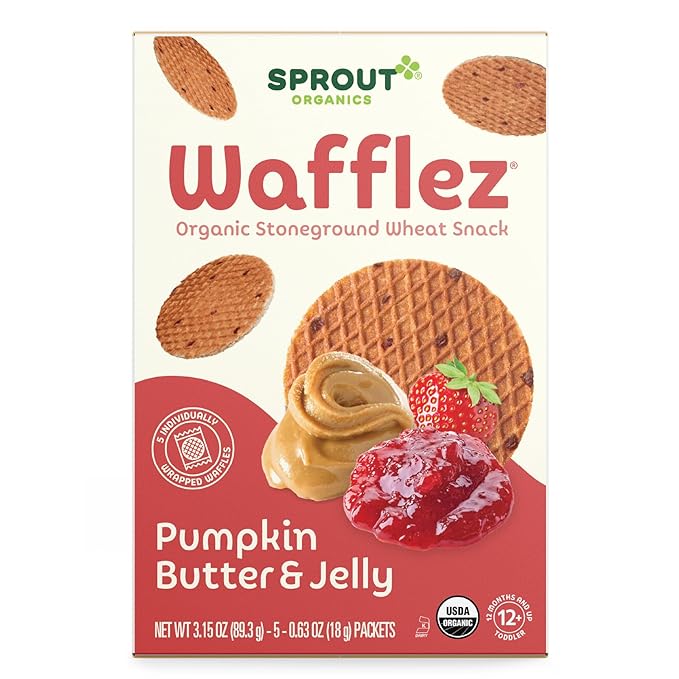 Sprout Organic Baby Food, Stage 4 Toddler Snacks, Pumpkin Butter & Jelly Wafflez, Single Serve Waffles (50 Count),5 Count (Pack of 10)