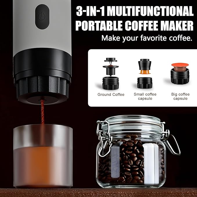Portable Coffee Maker Espresso Machine with 7800mAh Battery & Digital Display, Self-Heating Travel Coffee Maker for Camping, Car, USB-C Compatible with Ground Coffee & NS Capsules RV Hiking Office