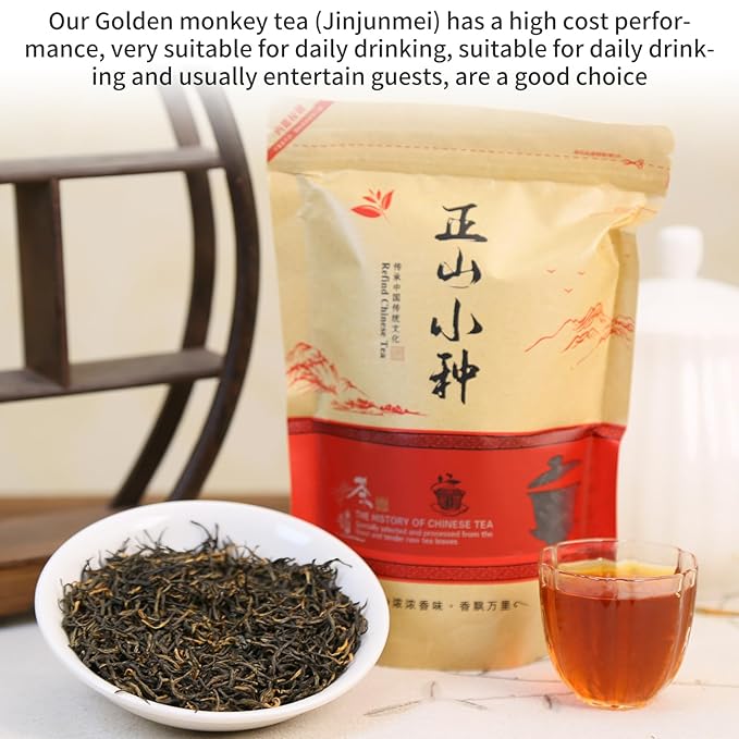 XIXICHA Golden Monkey Tea Chinese Black Tea Loose Leaf Chinese Tea Jin Jun Mei Yunnan Black Jinjunmei Whole Buds ä¸?›½???‘骏??5.3oz/150g